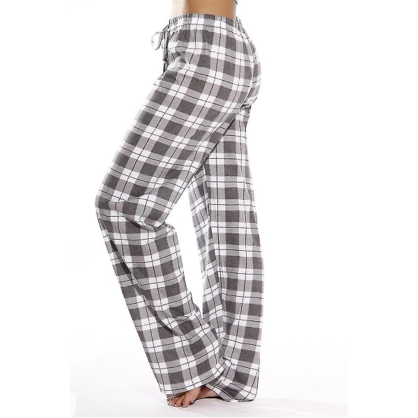 Pyjamasbyxor för kvinnor med fickor, mjuk flanell rutiga pyjamasbyxor för kvinnor CNR gray M