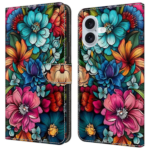 Kompatibel med iPhone 16 Deksel Mønstertrykt Beskyttelsesdeksel TPU+PU Lær Flip Telefonveske-Blå Sprekker-Perfekt Staphyllum
