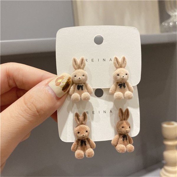 e Flocking Plysch Bear Stud örhängen Girl Kawaii Animal Örhänge - Perfet D