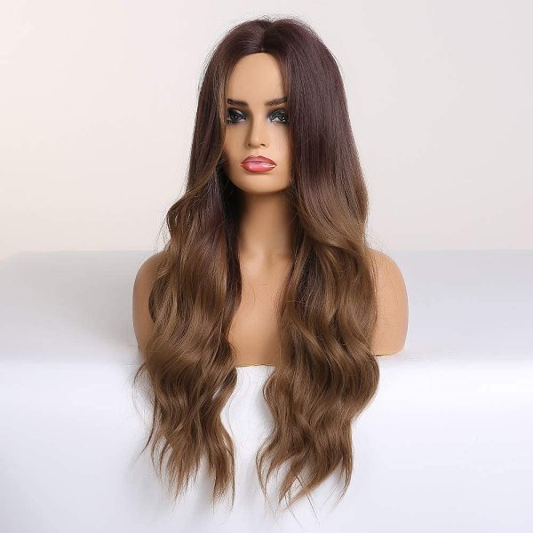 lång brun peruk Syntetisk vågig peruk för kvinnor Dagligt hår för kvinnor - Perfet