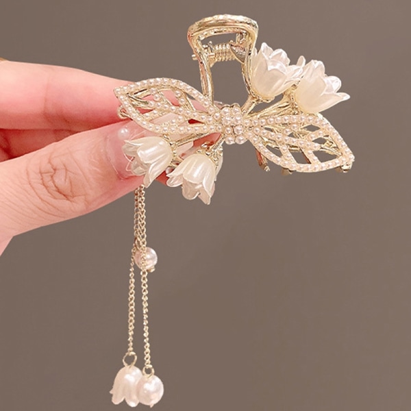 New Fashion n Bell Orchid Pearl Tofs Hairpin Bow Grab Clip Fo - Perfet