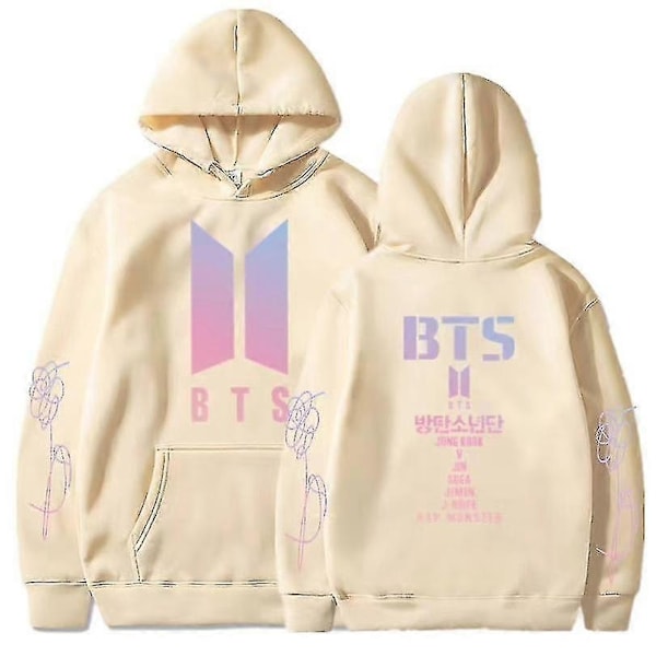 BTS Unisex Huvtröja med Huva Casual Hoodie Cosplay Jacka Topp V-Perfet Beige XL