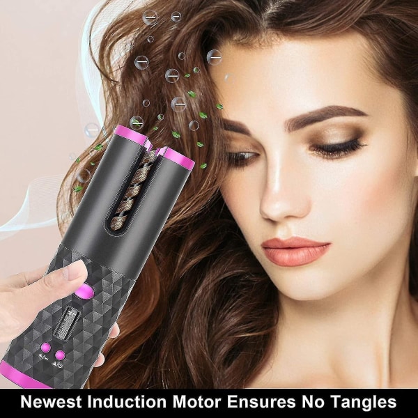 Trådløs automatisk hårkrøller med LCD-skjerm - Perfet pink
