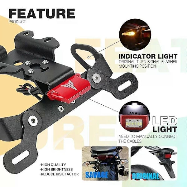 Gælder for MT07 nummerpladeholder kompatibel med YAMAHA MT-07 FZ-07 2014-2024 YZF R7 2021 Motorcykel Hale Tidy Bagskærm Eliminator-Perfet Red