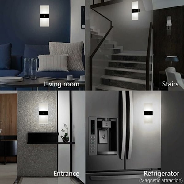 LED-sensor-væglampe, USB-genopladelig, batteridrevet trådløs LED-væglampe med bevægelsessensor, indendørs væglamper automatisk tænd/sluk Yixiang- Perfet