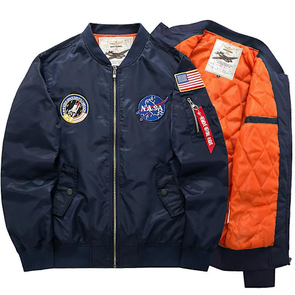 Herr Flygjacka Nasa Sportjacka Ma1 Pilot Bomberjacka Militärjacka Collegejacka Motorcykeljacka - Perfekt Navy Blue 4XL