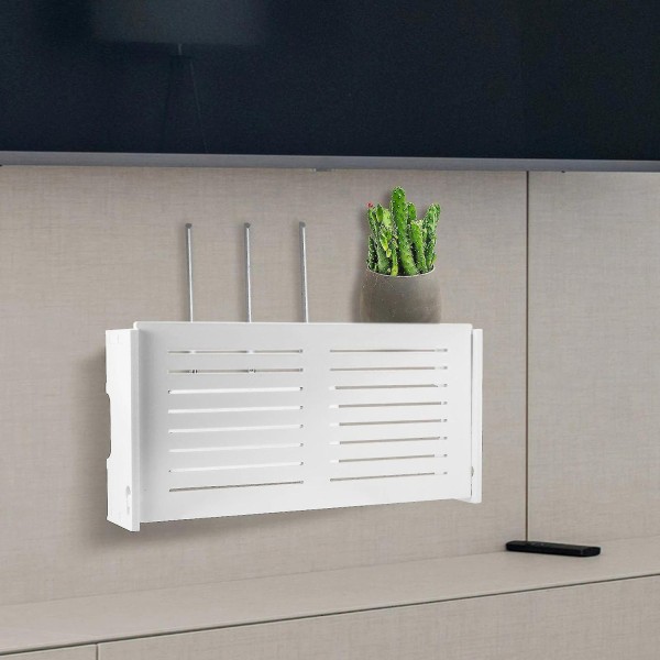 Wifi Router Storage Box Wall Mounted Wireless Panel Shelf Home Furnishing - Perfet white