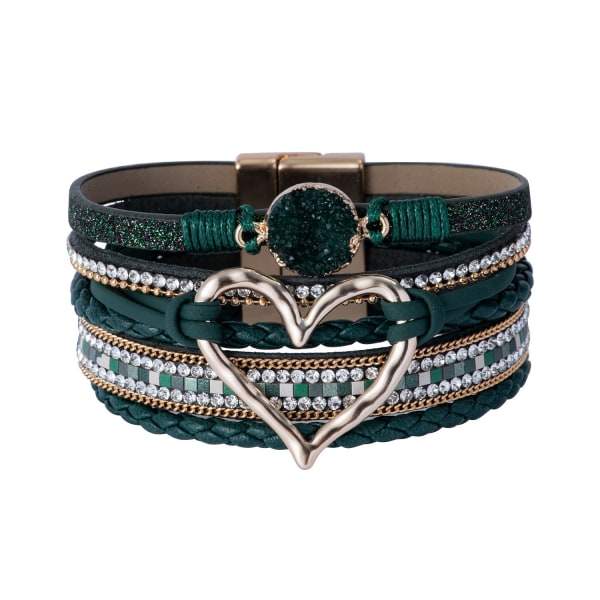 Magnetlås Boho Wrap Armband Läder Cuff Armband Pärlor Armband För Kvinnor Stapelbart Infinity Armband Smycken green