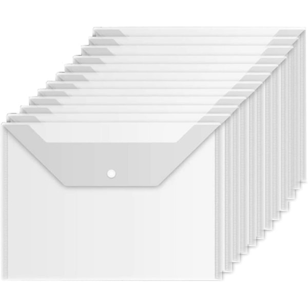 Konvolutter 10 stk Dokumentkonvolutter i plast med trykknapp Kvalitet Klar dokumentmappe for A4-størrelse - Perfet