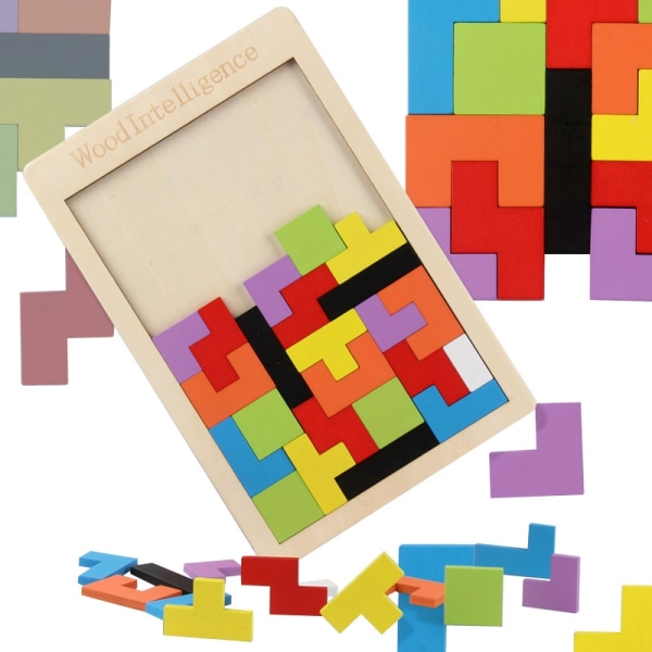 träklossar Pussel Brain Teasers Toy Tangram Jigsaw Intelligence - Perfet