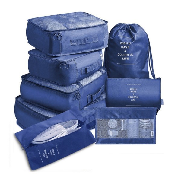8 stk/ sæt Bagage Organizer Opbevaringsposer Kuffert emballage - Perfet Blue