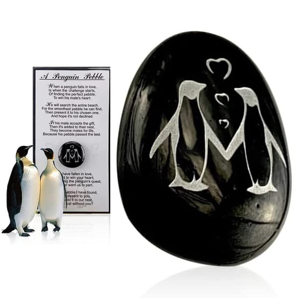 Penguin Pebbles Liten Lommepingvin Klem, Gravert Mini Penguin Pebbles Souvenir Steiner - Perfekt S