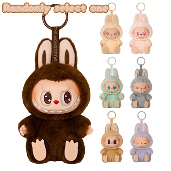 Pop Mart Labubu The Monsters – Spennende Macaron Plysj Nøkkelring Serie (1 Blind Box, 15 cm)