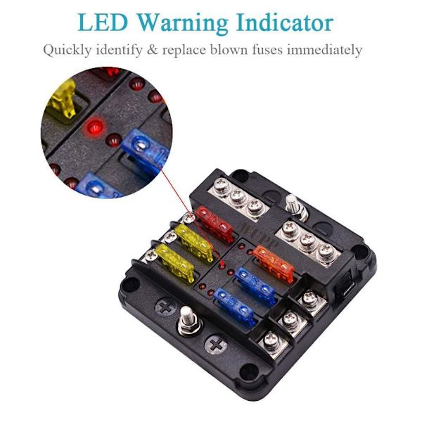 12V säkringsblock, vattentät marin säkringspanel med LED-varning - Perfet