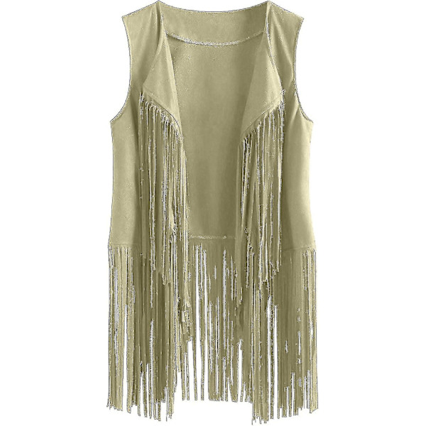 70-tals Toppar Kompatibla Kvinna Cowgirl Skjorta Disco Fringe Väst Jacka-Perfekt Green M