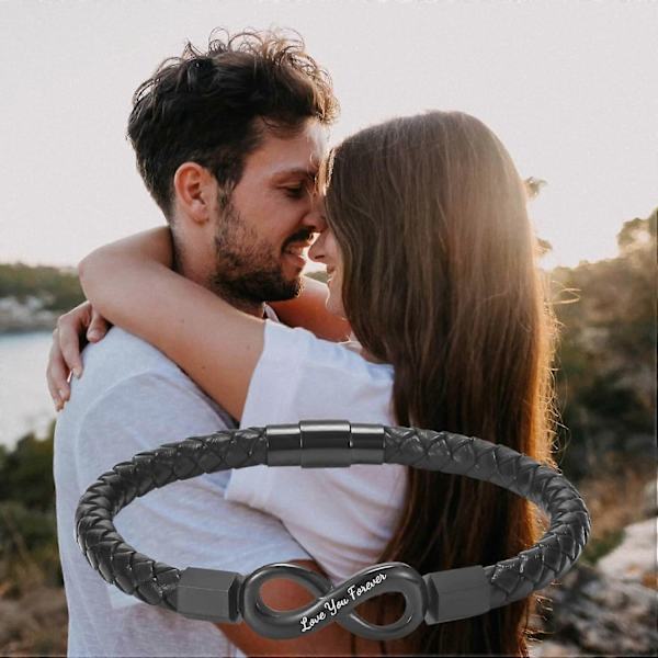 Armband till Min Man för Pojkvän Make Mäns Oändlighetsläderarmband Alla Hjärtans Dag Födelsedag Fars Dag Julgåvor till Honom-Perfekt 8.5 inch