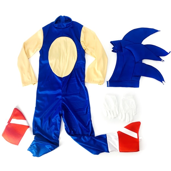 Sonic The Hedgehog Cosplay Halloween -vaatteet lapsille, pojille, tytöille - täydelliset Overall + Mask + Handskar 6-10 år = EU 116-140