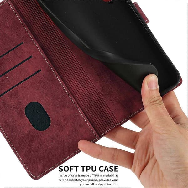 för iPhone 11 Läderfodral WANLONFENG HDM-serien Mandala Prägling Plånboksställ Telefonskal - Perfekt WineRed