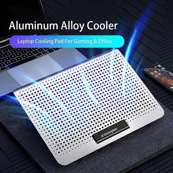 Gaming Laptop Kylare Tyst Fläkt Metall Laptop Kylfläkt Pad Två USB-Portar Portabel Justerbart Notebook Ställ Kompatibel med 13 15 17 Tum-Perfet Silver