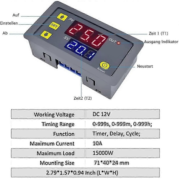12V Tidrelä 12 Volt Timer Relä Utomhus 10A Digital Trailing Relä Justerbar Present-Perfekt