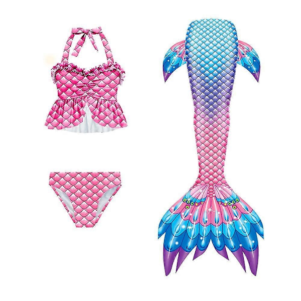 3 st/set Flickor Sjöjungfrusvans Baddräkt Barn Sjöjungfru Ariel Cosplay Kostym Fantasy Strand Bikini Set-Perfekt Blue 150cm