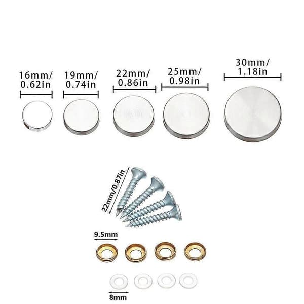 Speilfester i rustfritt stål Speilfikserspiker Skruer Dekorative hetter Dekorasjon Skruedeksler - Perfekt silver 22mm