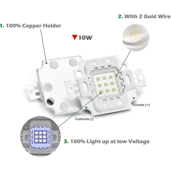 Power LED-chip 10w lila ultraviolett ljussändare komponenter Diod 10 W ultraviolett glödlampa - Perfet