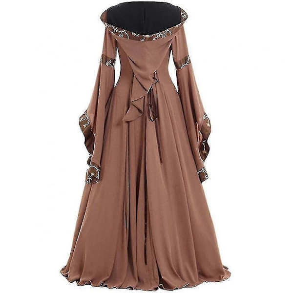 Middelalderkjole Kvinder Snørebånd Langærmet Gulvlang Middelalderkjole Halloween Kostume - Perfekt Khaki XXL