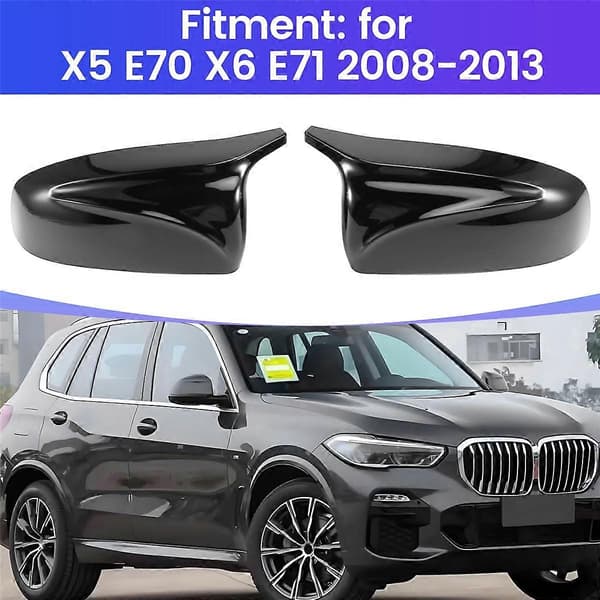 2 st Sidovinge Backspegel Modifierad Horn Spegelhus Kompatibel med X5 E70 X6 E71 2008-2013 Glansig Svart-Perfet