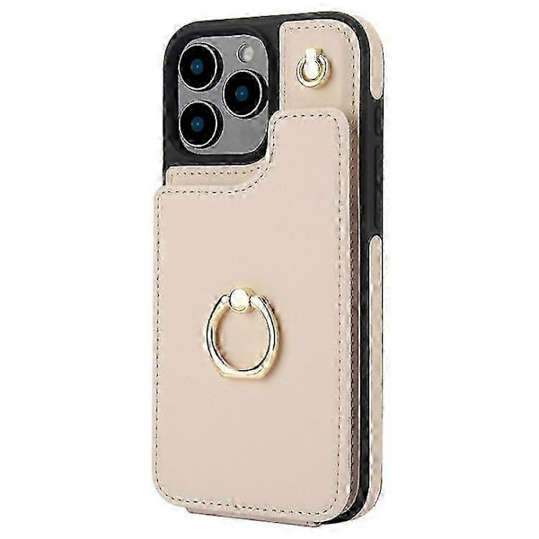 Kompatibel med iPhone 16 Pro Max Deksel Kortholder Støtte PU+TPU Telefondeksel med Skulderstropp - Perfekt Apricot
