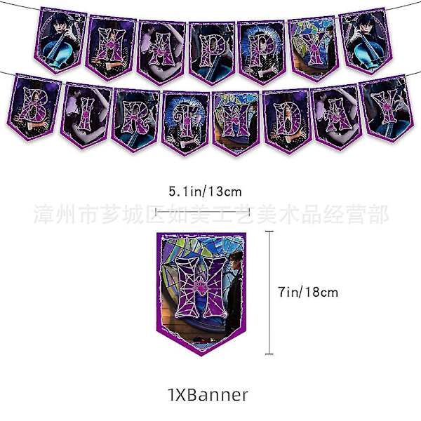 Onsdag Addams Fødselsdagsfest Dekorationer Børnebruser Drenge Piger Bestik Forråd Kopper Dug Numre Balloner - Perfekt birthday banner 1pc