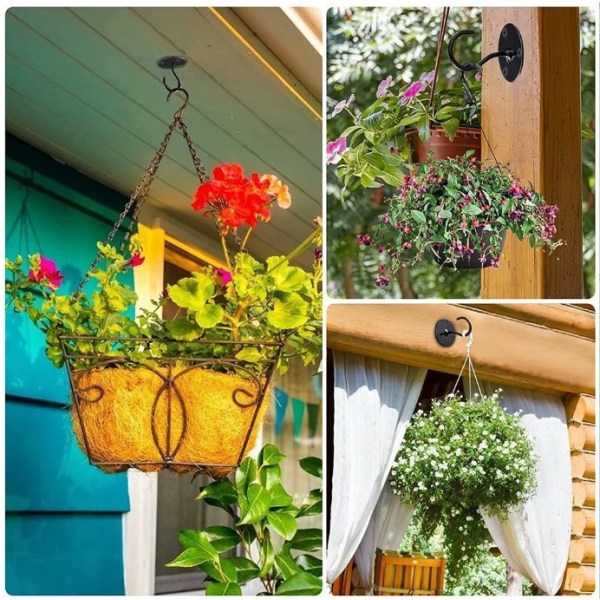 4st svart järnkrok takkrok balkong blomkorg krok väggkrok kläder blomkorg krok svart enkelkrok, - Perfet
