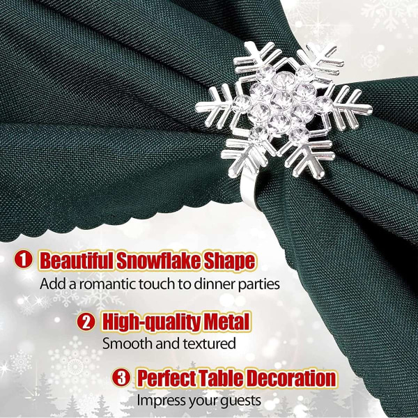 12stk Snowflake Serviettringer Jule Serviettringer Holder til silvery
