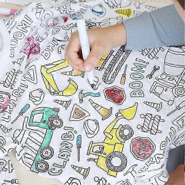 Kreativa Barn DIY Graffiti Pyjamas Hemset, Färglägg Dina Egna Sovkläder Pyjamas för Pojkar & Flickor-Perfekt Engineering Vehicle 2-3Years