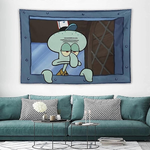FENDROM Rolig Bläckfisk Cartoon Väggbonad Hängande Roligt Meme Bakgrund Fönsterdesign Heminredning för Sovrum Vardagsrum-Perfekt 130 x 150 cms