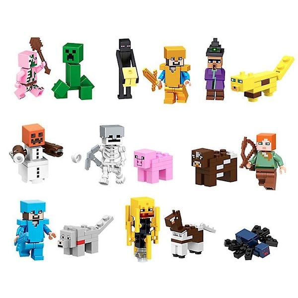 16 st Minecraft Minifigurer Byggklossar Leksaker Actionfigurer Set-Perfekt 16pcs