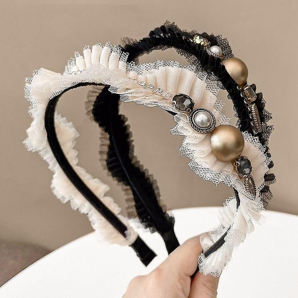 Vintage Pearl Hairband Sweet Lace Water Drill Bit Band Girl - Perfet