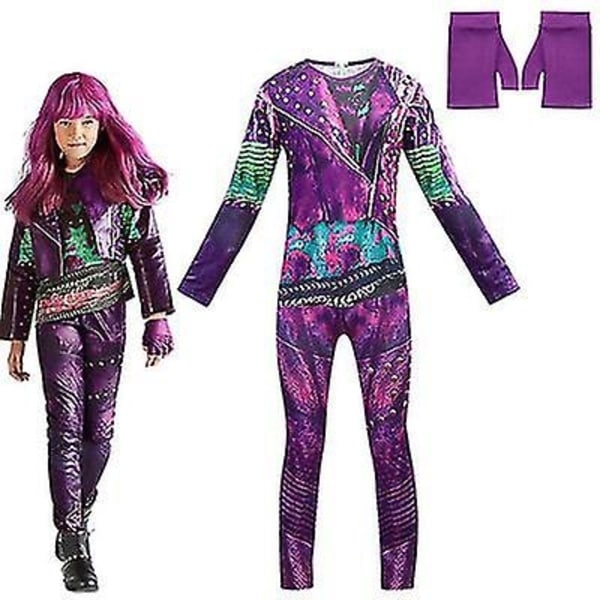 Descendants 3 Mal Costume Jenter Cosplay Jumpsuits Hansker Antrekk 9-10år 5-6years