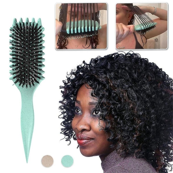 Krøllet hårbørste - Bounce Curl Brush, Definer stylingbørste til at filtre ud, ornebørste hårbørste stylingbørste - Perfet Grön