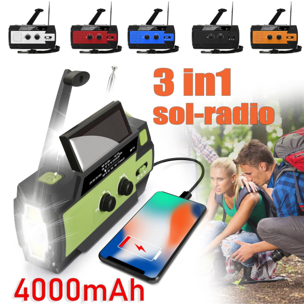4000mAh krankradio med solcellelommelykt og strømbank - Perfet white
