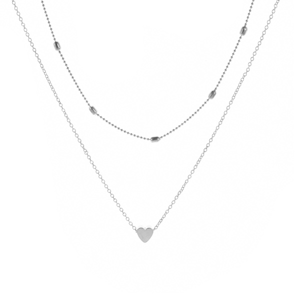 Layered dam kedja silver/rose guld/guld lager halsband Dubbel kedja dam boll kedja med hjärta - Perfet