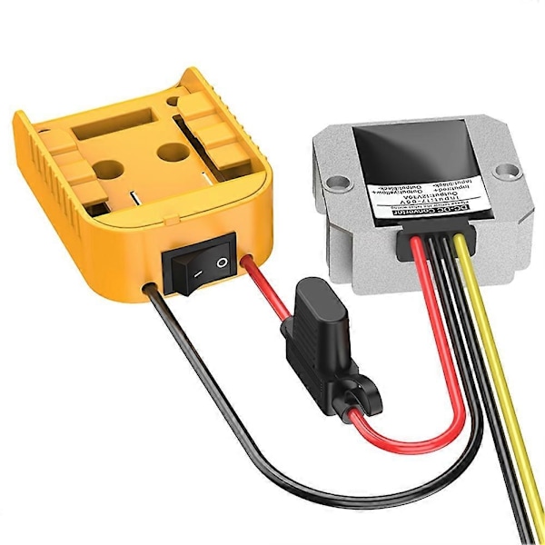 Kompatibel med DeWalt DCB-serien 18V/20V Litiumbatteriadapter + DC-DC Nedtransformator (12V, 10A, 120W) med Säkring