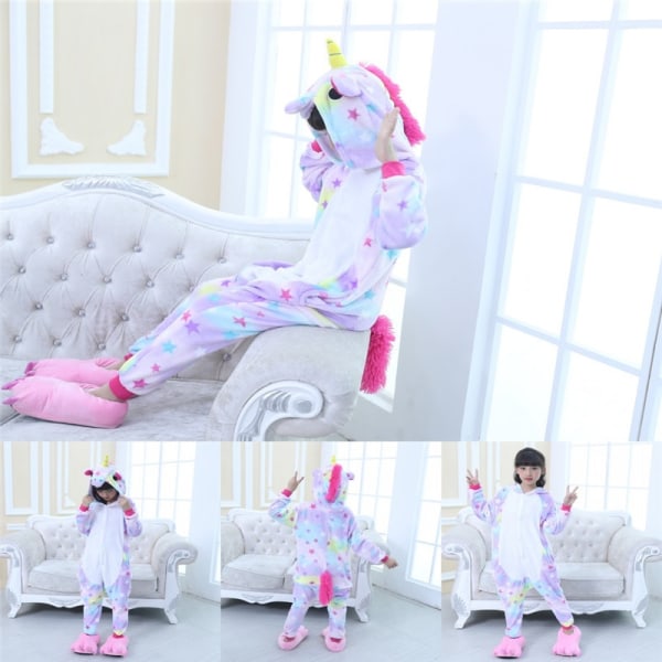 Børn Unicorn Piger Dreng Børn Sød Fantasy Plys Costume Jumpsuit - Perfet Stars 120cm