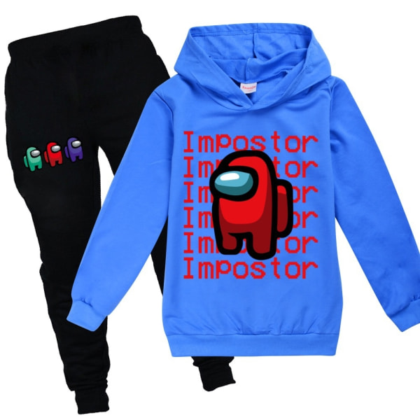 Among Us Game Impostor Set Hoodie Barn Pojkar Outfit Toppar Byxor Blue 160