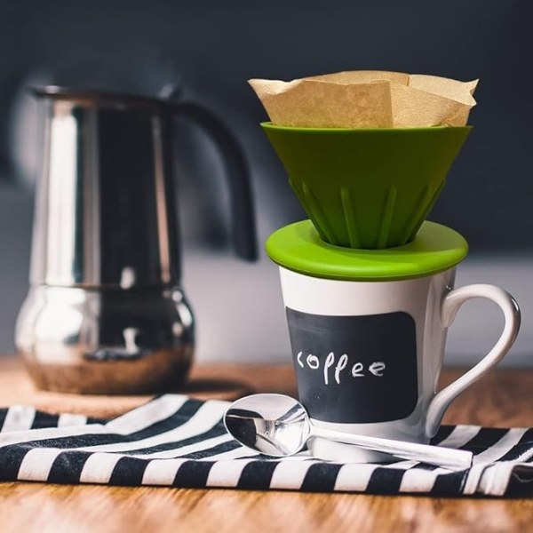 kaffefilterhållare i silikon - Stativ för att göra kaffe utan kaffebryggare på resa eller hemma (svart) - Perfet