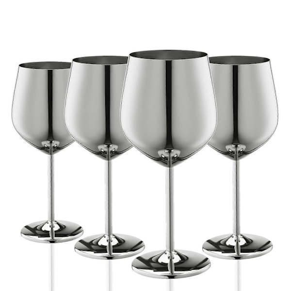 Silver Vinglas Set om 4, 550ml Okrossbart Silverbägare, Vinglas i Rostfritt Stål, Unikt och Portabelt Metallvinglas - Perfekt