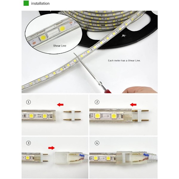 LED-nauha, vedenpitävä 220v, 5050 IP65 vedenpitävä, lämmin valkoinen (6m) - Perfet