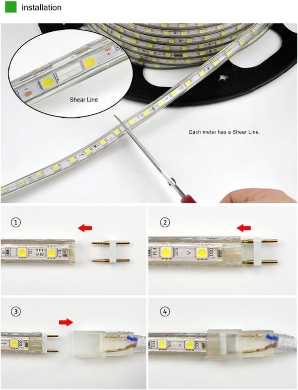 LED-stripe, vanntett 220v, 5050 IP65 vanntett, varmhvit (6m) - Perfet
