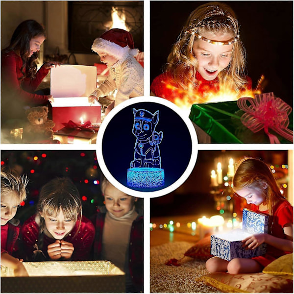 PAW Chase Rubble Zuma Natlampe til Børn, 3D Led Bord Sengelampe Anime, Touch Lampe med 16 Farveskift og Fjernbetjening - Perfekt