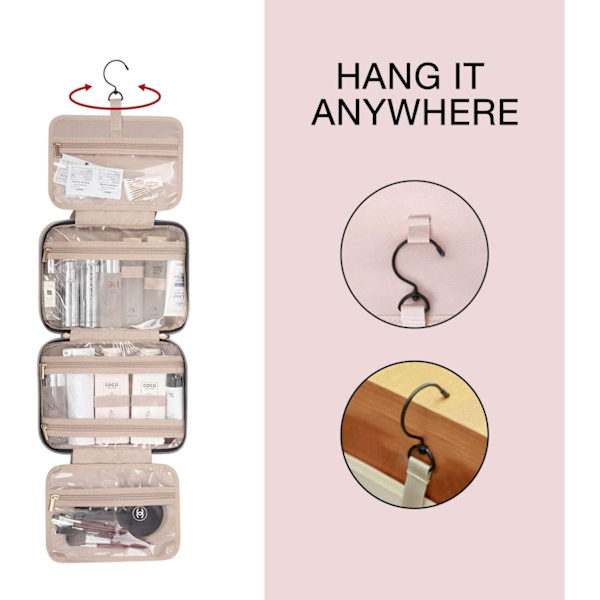 Hængende toilettaske Rejse Stor toilettaske Makeuptaske til kvinder Klar til fuld størrelse beholder Pink - Perfet